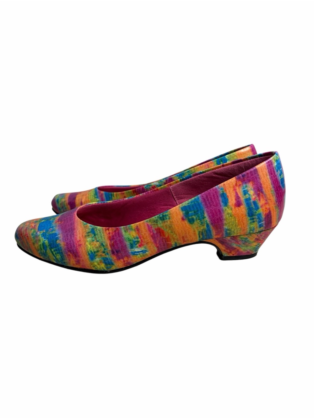 Soft Style Multicolor Abstract Print Pumps Pointed Toe Kitten Heel Size 8.5